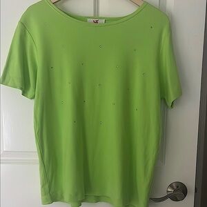 Quacker Factory 100% Cotton Green Short Sleeve sparkle knit T-Shirt